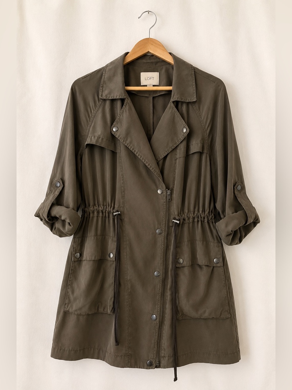 LOFT Olive Green Utility Jacket with Drawstring Waist